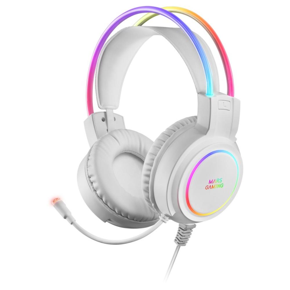 Mars Gaming - MHRGBW, Auriculares Chroma RGB Flow, Micrófono Profesional, Sonido Espacial, Blanco