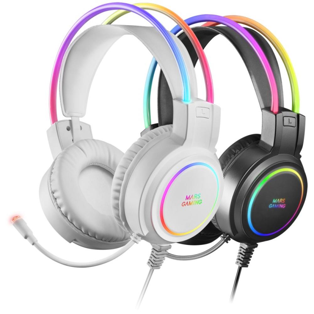 Mars Gaming - MHRGBW, Auriculares Chroma RGB Flow, Micrófono Profesional, Sonido Espacial, Blanco