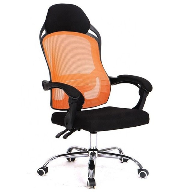 Sillón de oficina LINZ, negro, alto, gas, sincro, malla naranja y tejido negro