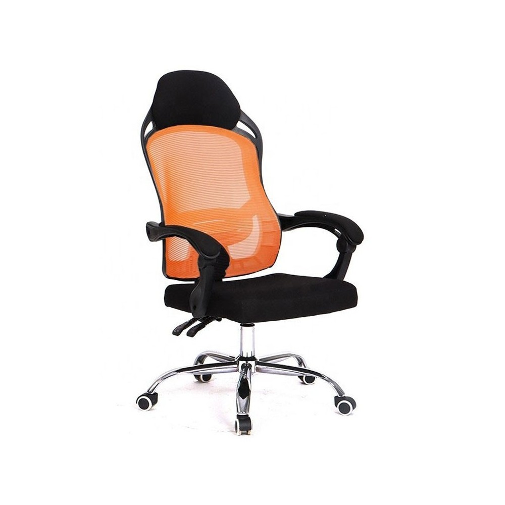 Sillón de oficina LINZ, negro, alto, gas, sincro, malla naranja y tejido negro