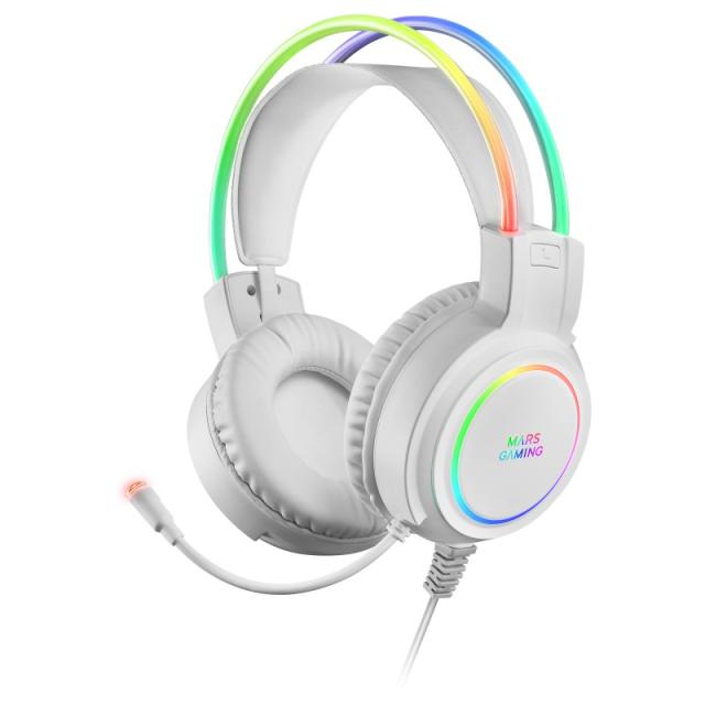 Mars Gaming - MHRGBW, Auriculares Chroma RGB Flow, Micrófono Profesional, Sonido Espacial, Blanco