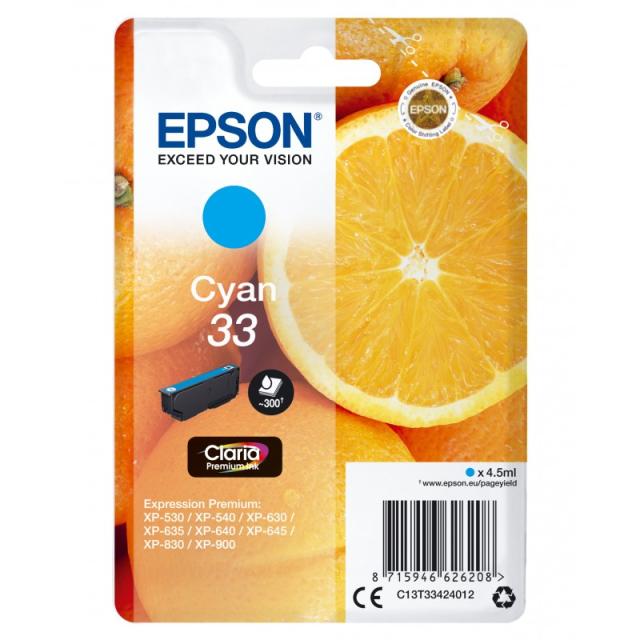 Epson - Oranges Singlepack Cyan 33 Claria Premium Ink