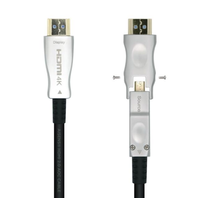AISENS - Cable HDMI V2.0 AOC Desmontable Premium Alta Velocidad / HEC 4k@60Hz 4:4:4 18Gbps, A/M-D/A/M, Negro, 15m