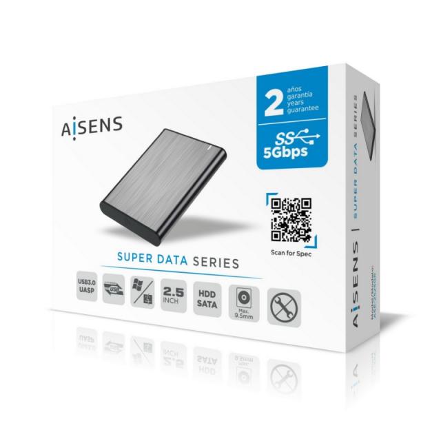 AISENS - Caja Externa 2.5" ASE-2525GR 9.5mm SATA A USB 3.0 / USB 3.1 Gen1, Gris