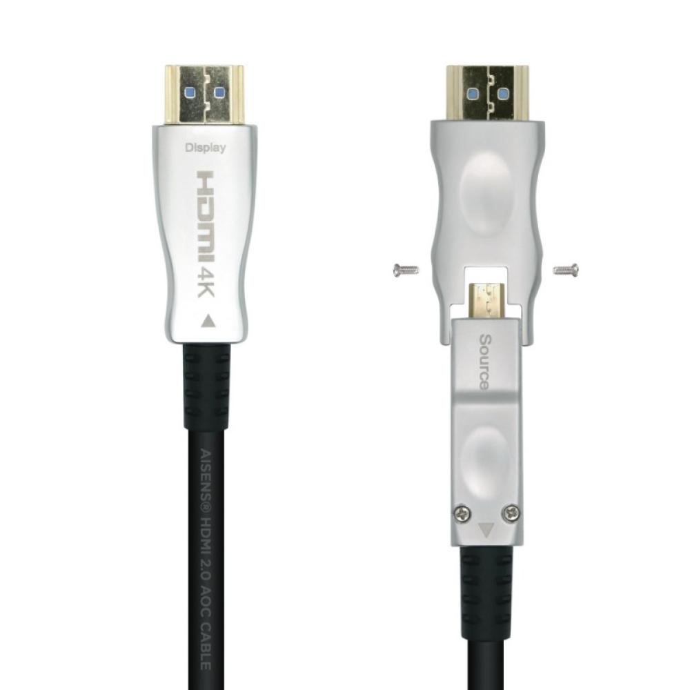 AISENS - Cable HDMI V2.0 AOC Desmontable Premium Alta Velocidad / HEC 4k@60Hz 4:4:4 18Gbps, A/M-D/A/M, Negro, 30m