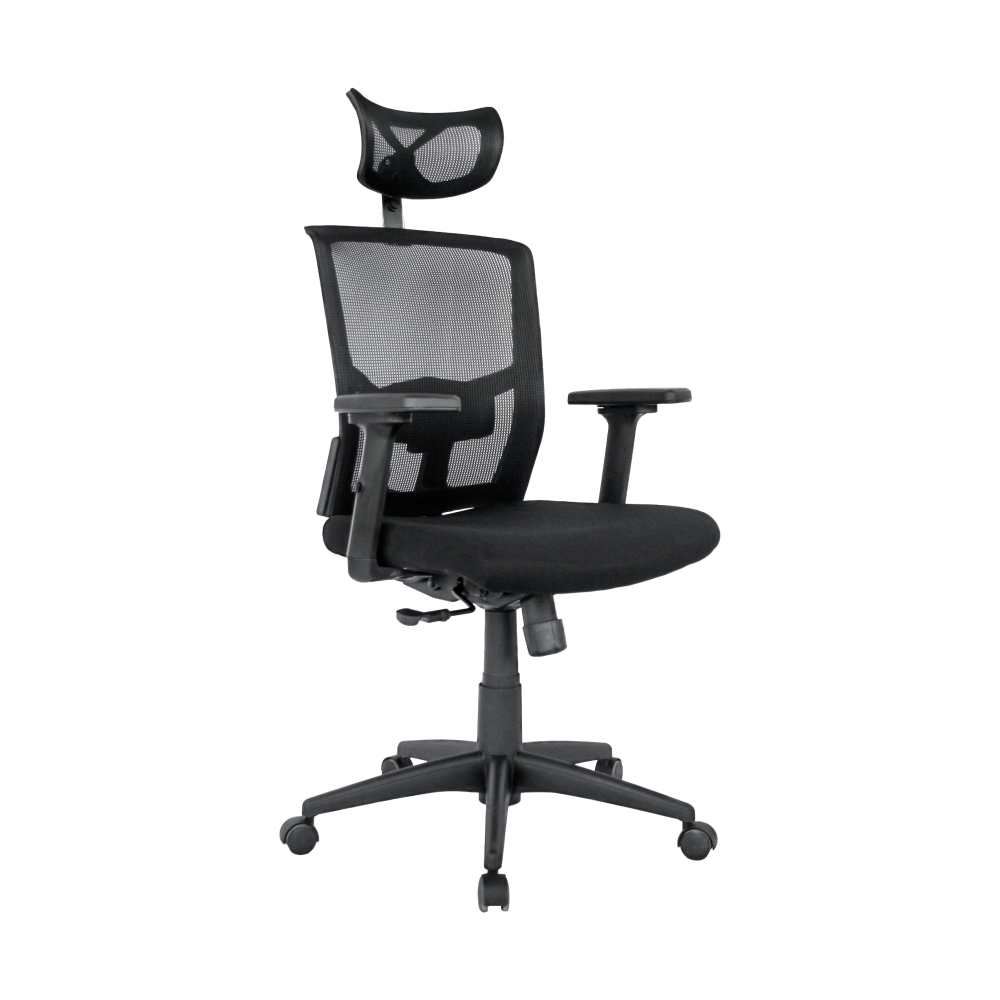 Sillón de oficina NAIROBI, ergonómico, syncro, malla negra, asiento tejido negro