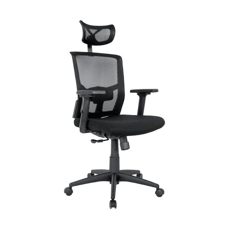 Sillón de oficina NAIROBI, ergonómico, syncro, malla negra, asiento tejido negro