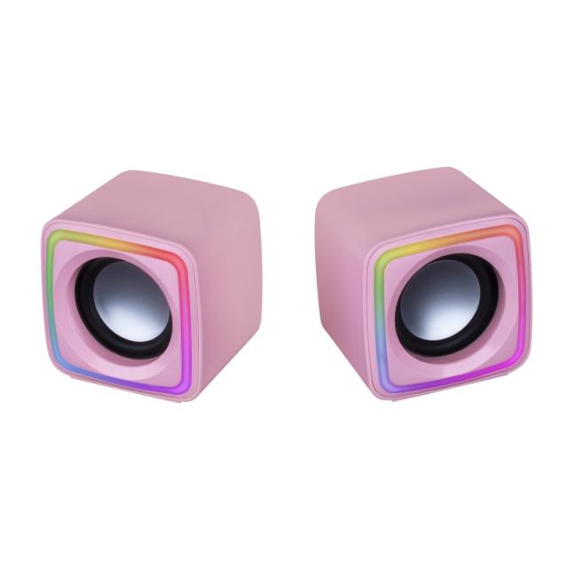 Mars Gaming - MSCUBEP Rosa, Altavoces Gaming RGB Compactos, Procesador Sonido DSP 8W, Control Volumen