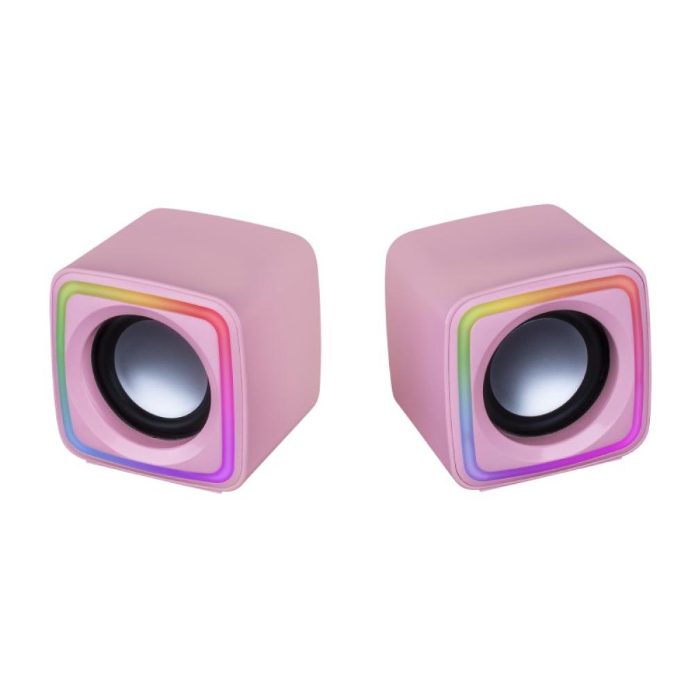 Mars Gaming - MSCUBEP Rosa, Altavoces Gaming RGB Compactos, Procesador Sonido DSP 8W, Control Volumen