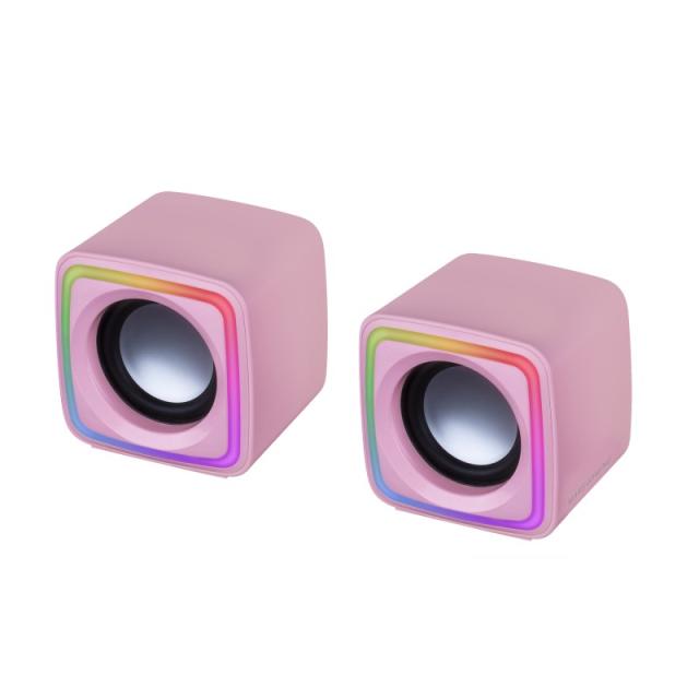Mars Gaming - MSCUBEP Rosa, Altavoces Gaming RGB Compactos, Procesador Sonido DSP 8W, Control Volumen