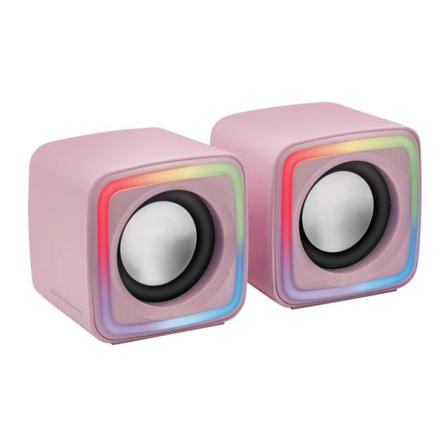 Mars Gaming - MSCUBEP Rosa, Altavoces Gaming RGB Compactos, Procesador Sonido DSP 8W, Control Volumen