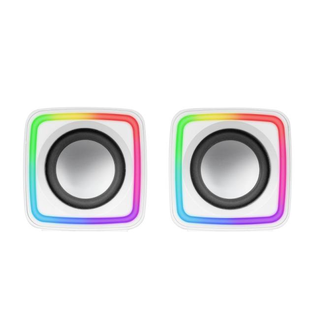 Mars Gaming - MSCUBEW Blanco, Altavoces Gaming RGB Compactos, Procesador Sonido DSP 8W, Control Volumen