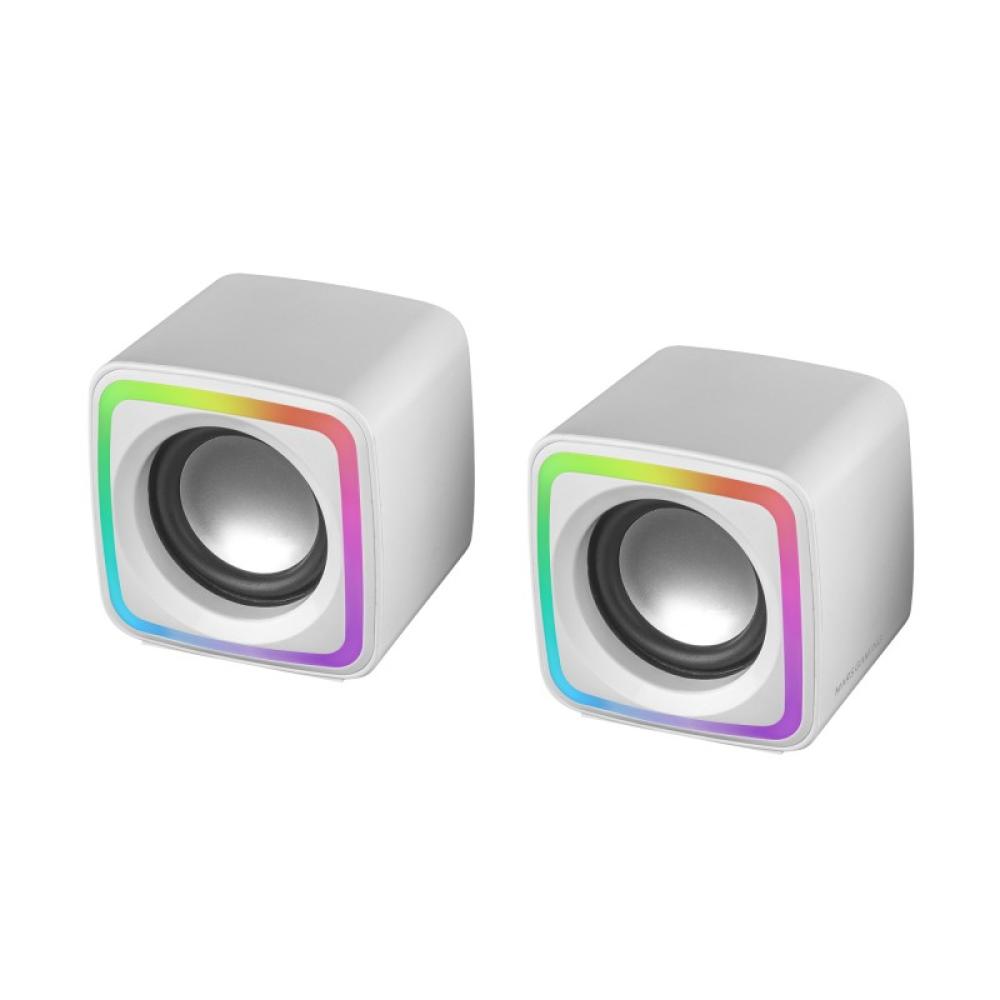 Mars Gaming - MSCUBEW Blanco, Altavoces Gaming RGB Compactos, Procesador Sonido DSP 8W, Control Volumen