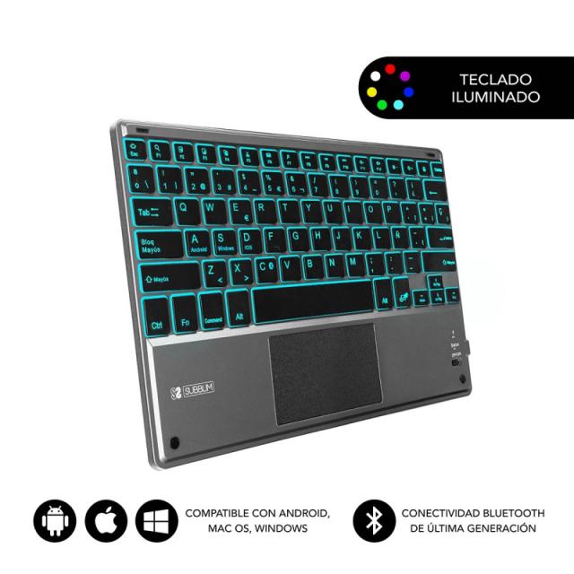 SUBBLIM - Teclado Bluetooth Smart Backlit BT Keyboard Touchpad Grey