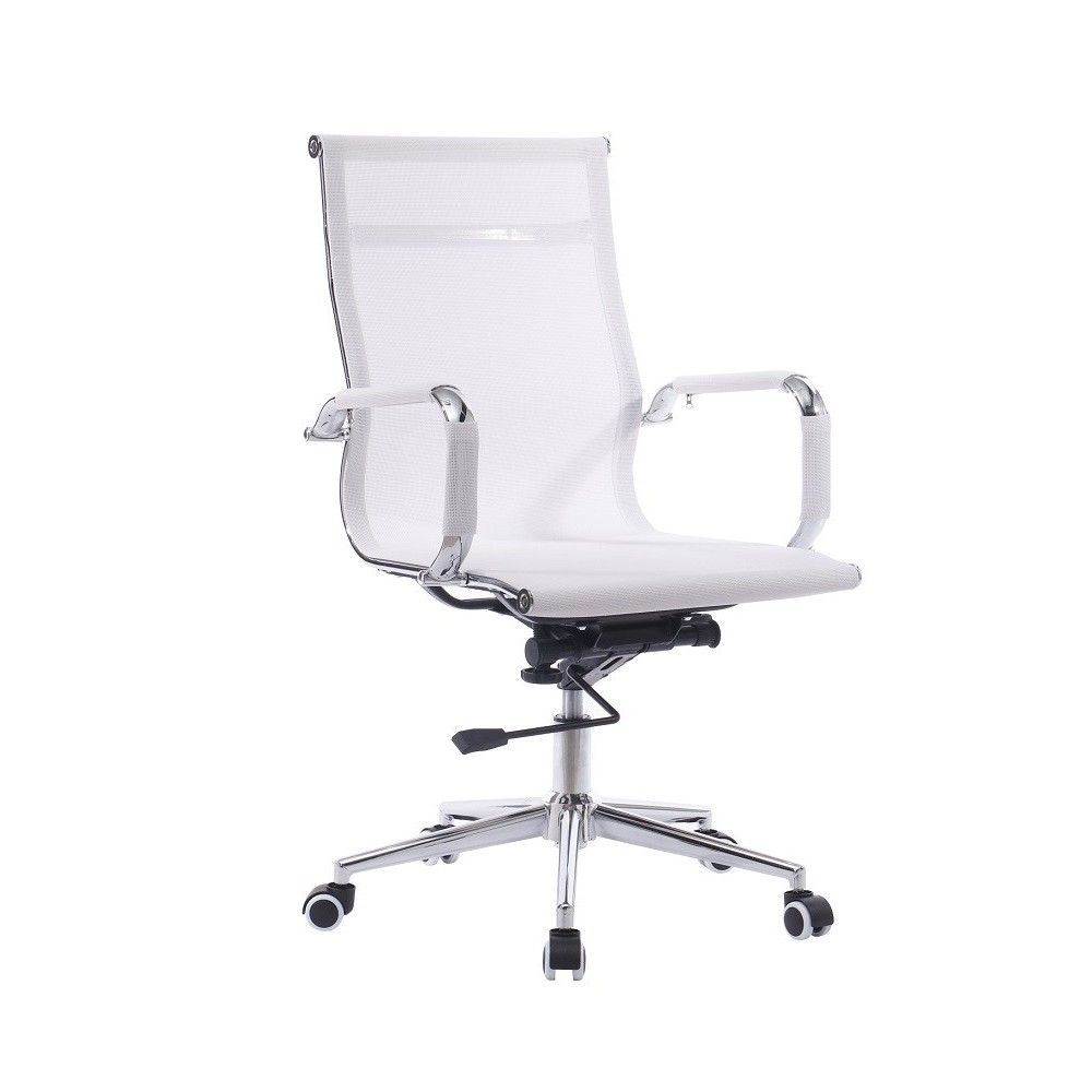 Sillón de oficina ODESA, giratorio, gas, basculante profundo, malla blanca