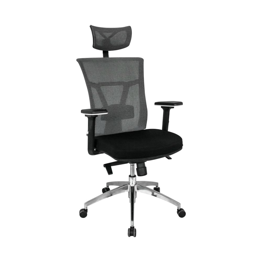 Sillón de oficina OSAKA, ergonómico, syncro, malla gris, asiento tejido negro