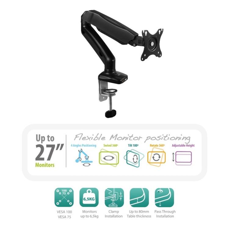 Ewent - EW1515 soporte para monitor 81,3 cm (32") Abrazadera/Atornillado Negro