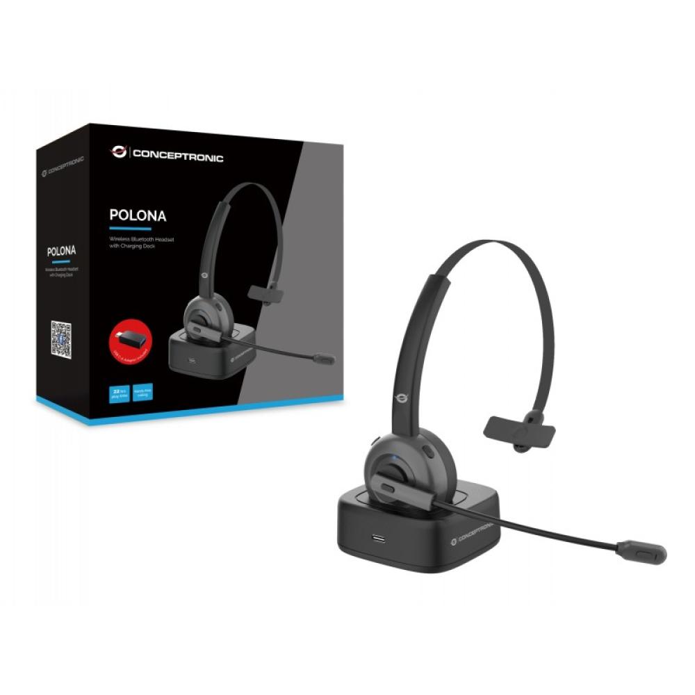 Conceptronic - POLONA03BD auricular y casco Auriculares Inalámbrico Diadema Oficina/Centro de llamadas Bluetooth Base de carga N