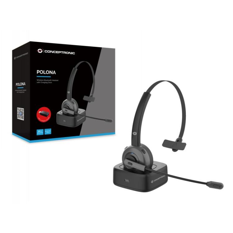 Conceptronic - POLONA03BD auricular y casco Auriculares Inalámbrico Diadema Oficina/Centro de llamadas Bluetooth Base de carga N