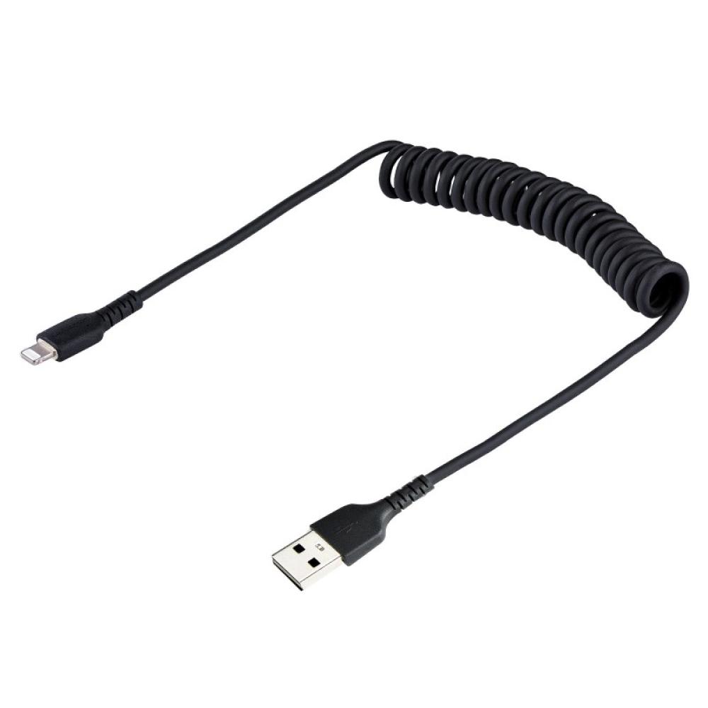 StarTech.com - Cable 50cm USB a Lightning con Certificación MFi, Cable Rizado de Carga para iPhone, Negro, con Recubrimiento de