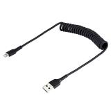 StarTech.com - Cable 50cm USB a Lightning con Certificación MFi, Cable Rizado de Carga para iPhone, Negro, con Recubrimiento de