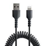 StarTech.com - Cable 50cm USB a Lightning con Certificación MFi, Cable Rizado de Carga para iPhone, Negro, con Recubrimiento de