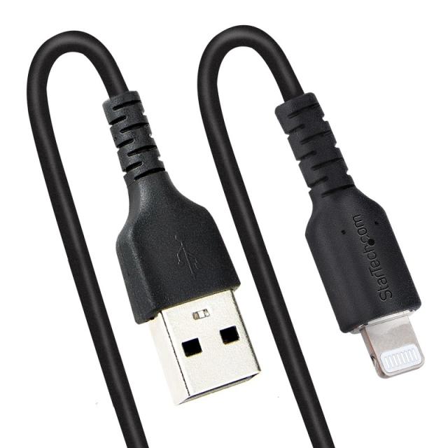 StarTech.com - Cable 50cm USB a Lightning con Certificación MFi, Cable Rizado de Carga para iPhone, Negro, con Recubrimiento de