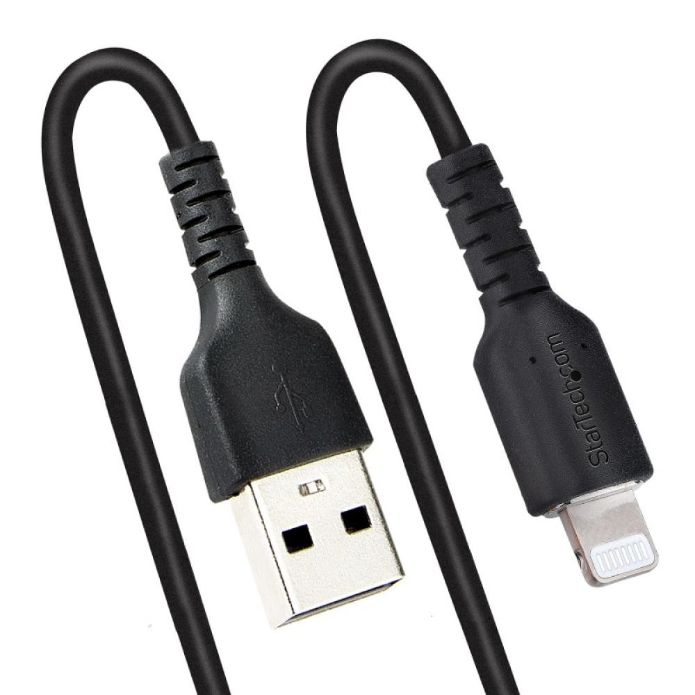 StarTech.com - Cable 50cm USB a Lightning con Certificación MFi, Cable Rizado de Carga para iPhone, Negro, con Recubrimiento de