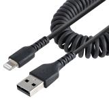 StarTech.com - Cable 50cm USB a Lightning con Certificación MFi, Cable Rizado de Carga para iPhone, Negro, con Recubrimiento de