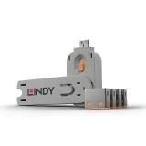 Lindy - 40453 bloqueador de puerto Bloqueador de puerto + clave USB tipo A Naranja Acrilonitrilo butadieno estireno (ABS) 5 piez