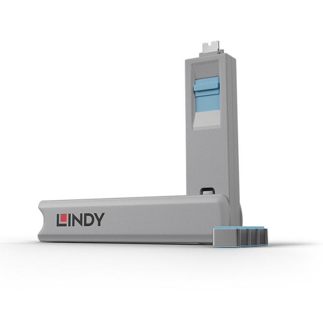 Lindy - 40465 bloqueador de puerto Bloqueador de puerto + clave USB Tipo C Azul Acrilonitrilo butadieno estireno (ABS) 1 pieza(s