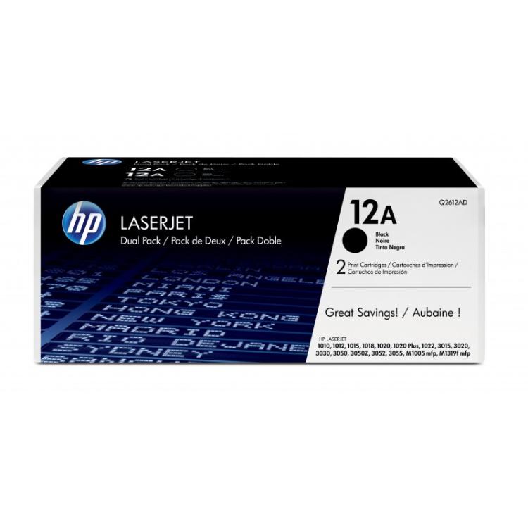 HP - Pack de ahorro de 2 cartuchos de tóner original LaserJet 12A negro