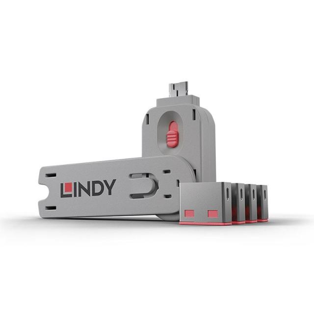 Lindy - 40450 bloqueador de puerto Bloqueador de puerto + clave USB tipo A Rosa Acrilonitrilo butadieno estireno (ABS) 5 pieza(s