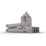 Lindy - 40450 bloqueador de puerto Bloqueador de puerto + clave USB tipo A Rosa Acrilonitrilo butadieno estireno (ABS) 5 pieza(s