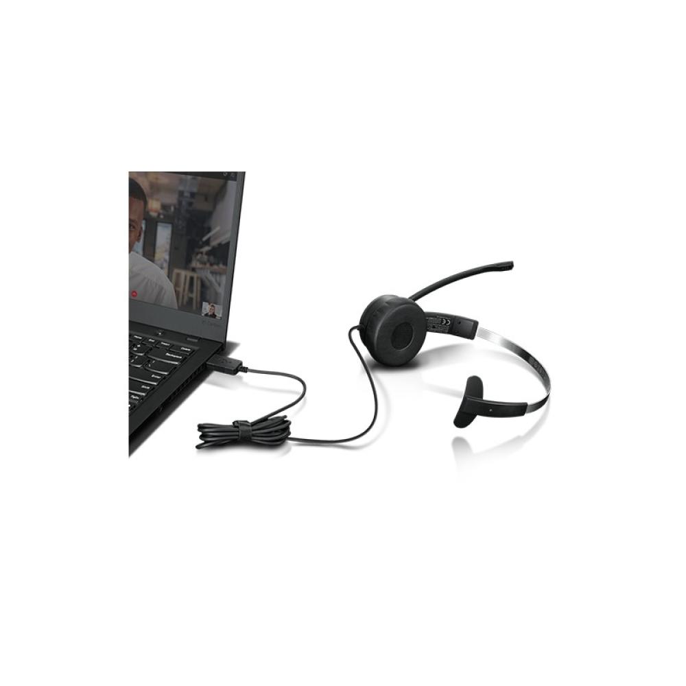 Lenovo - 100 Mono Auriculares Alámbrico Diadema Oficina/Centro de llamadas USB tipo A Negro