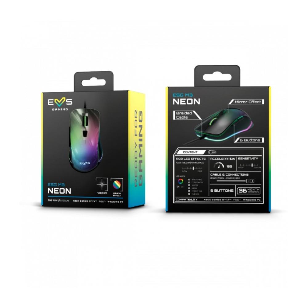 Energy Sistem - ESG M3 Neon ratón Juego mano derecha USB tipo A Óptico 7200 DPI