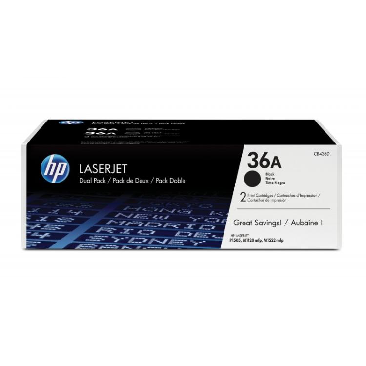 HP - Pack de ahorro de 2 cartuchos de tóner original LaserJet 36A negro