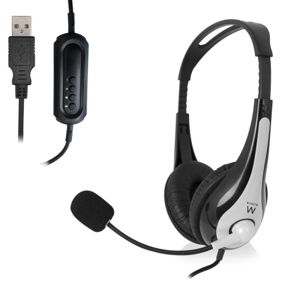 Ewent - EW3565 auricular y casco Auriculares Alámbrico Diadema Llamadas/Música USB tipo A Negro, Blanco