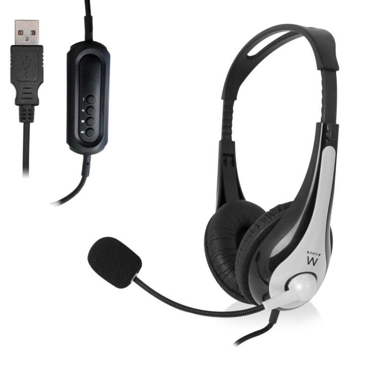 Ewent - EW3565 auricular y casco Auriculares Alámbrico Diadema Llamadas/Música USB tipo A Negro, Blanco