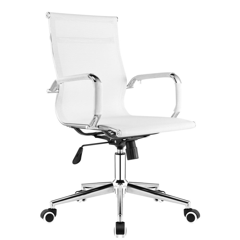 Sillón de oficina PRAGA, giratorio, gas, basculante, malla blanca