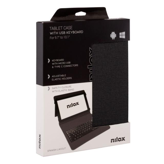 Nilox - FUNDA TECLADO USB DE 9,7" A 10.5" NEGRA