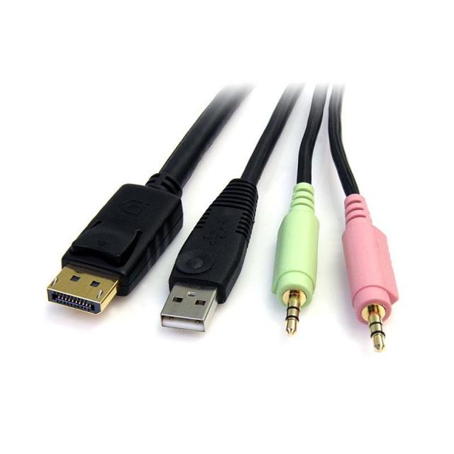 StarTech.com - Cable Conmutador KVM USB DisplayPort 4 en 1 c/ Audio y Micrófono - 6 pies