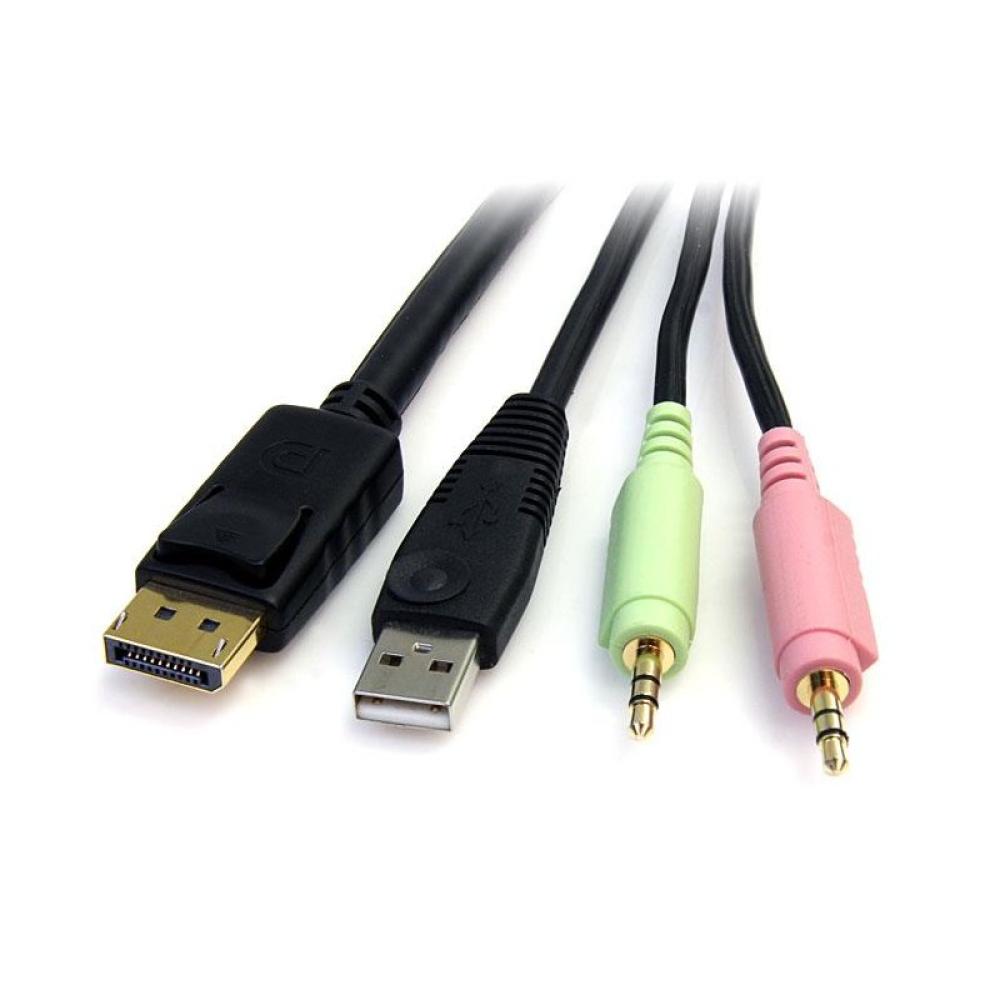 StarTech.com - Cable Conmutador KVM USB DisplayPort 4 en 1 c/ Audio y Micrófono - 6 pies