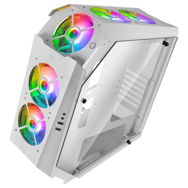 Mars Gaming - MC51W, Caja PC Gaming ATX, Doble Cristal Templado, 5x Ventilador RGB 12cm, Blanco