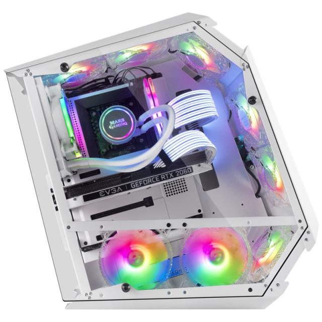 Mars Gaming - MC51W, Caja PC Gaming ATX, Doble Cristal Templado, 5x Ventilador RGB 12cm, Blanco