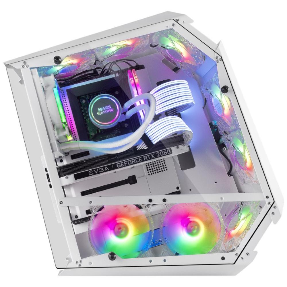 Mars Gaming - MC51W, Caja PC Gaming ATX, Doble Cristal Templado, 5x Ventilador RGB 12cm, Blanco
