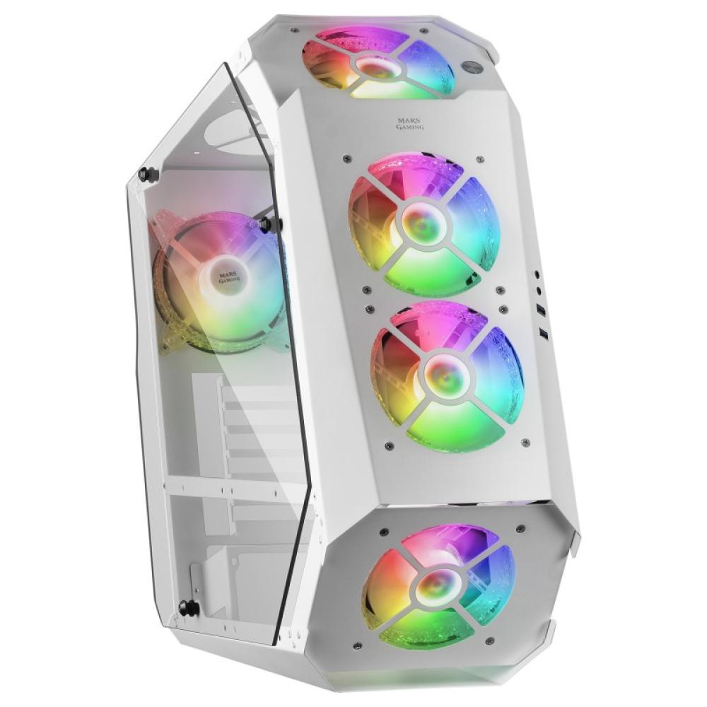 Mars Gaming - MC51W, Caja PC Gaming ATX, Doble Cristal Templado, 5x Ventilador RGB 12cm, Blanco