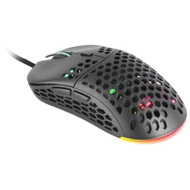 Mars Gaming - MM55 Negro, Ratón Gaming RGB Chroma, Ultra-ligero 55g, 12800 DPI, Switches Mecánicos Programables HUANO