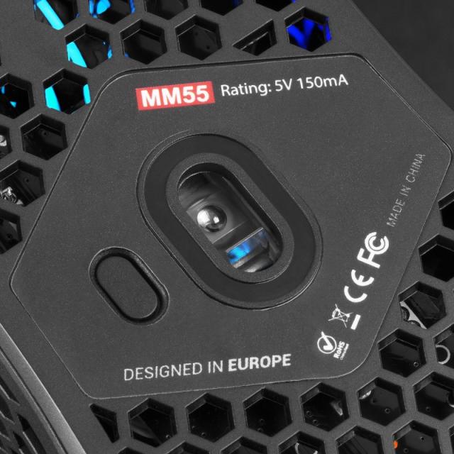 Mars Gaming - MM55 Negro, Ratón Gaming RGB Chroma, Ultra-ligero 55g, 12800 DPI, Switches Mecánicos Programables HUANO