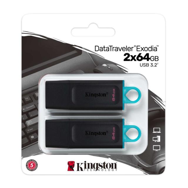 Kingston Technology - DataTraveler Unidad Flash USB 3.2 Exodia - Negro + turquesa - 2 unidades